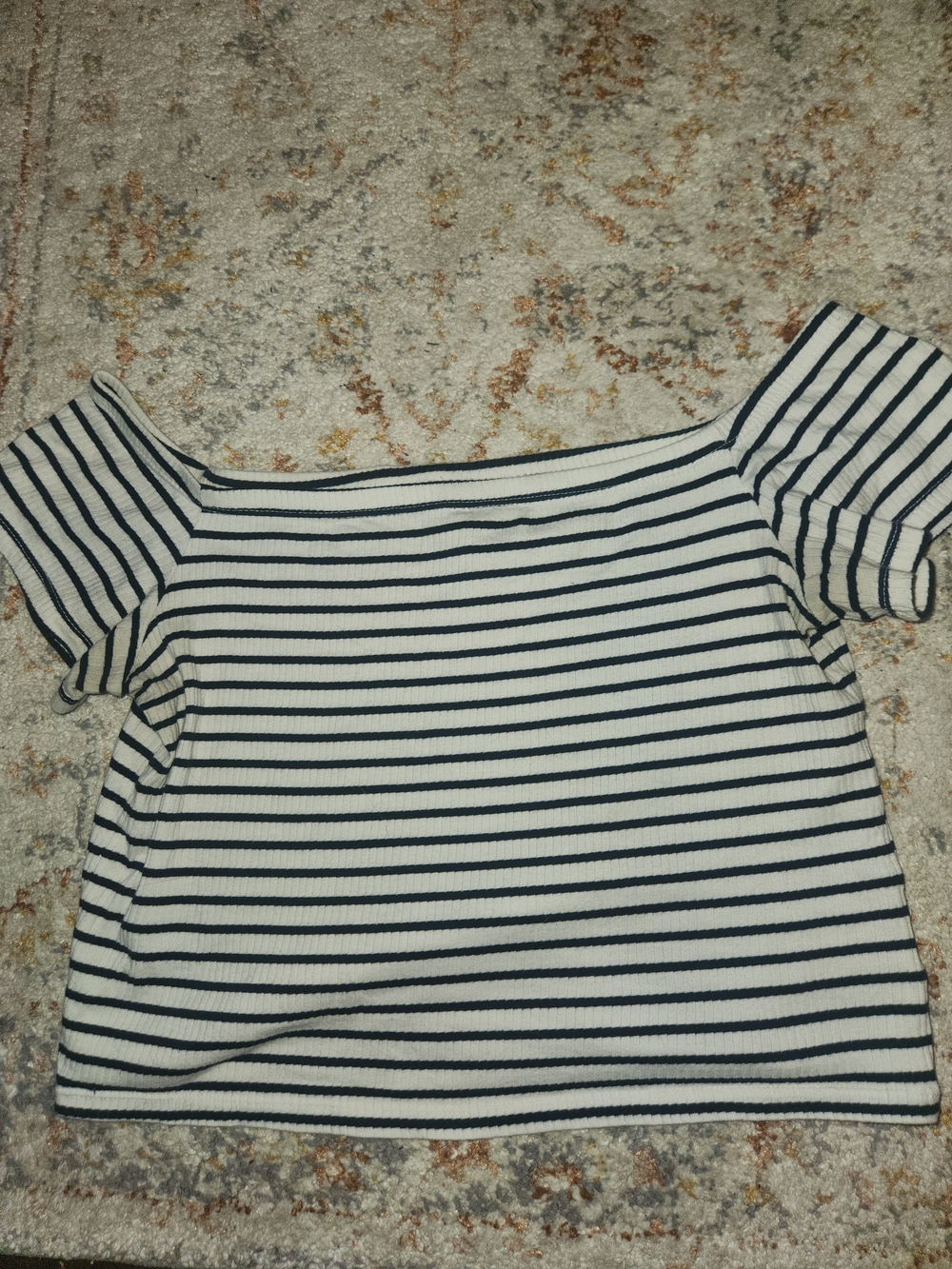 H&M Off-Shoulder Striped Crop Top in White and Navy